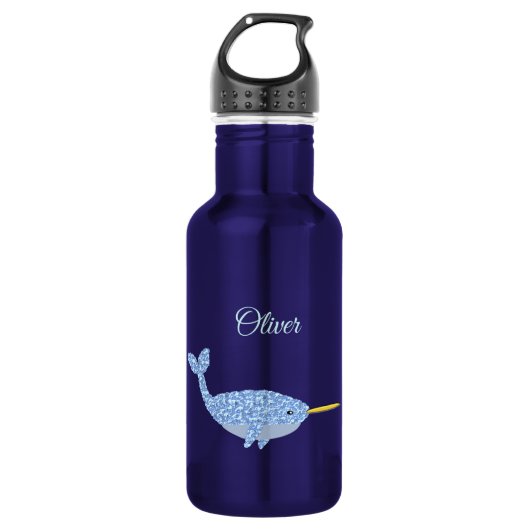 Cute Blue Baby Narwhal Custom Name Waterfles (Voorkant)