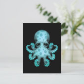 Cute Blue Baby octopus op zwart Briefkaart (Staand voorkant)
