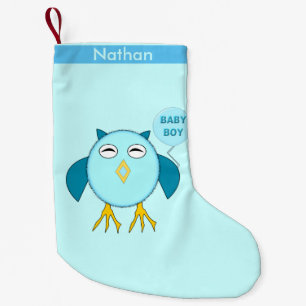Cute Blue Baby Owl Aangepaste kerststop Kleine Kerstsok