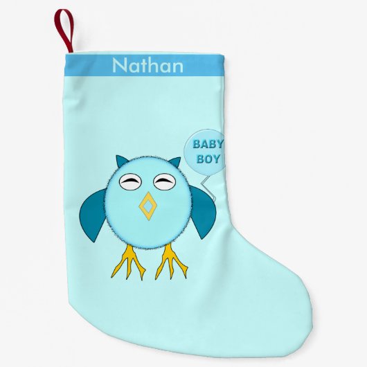 Cute Blue Baby Owl Aangepaste kerststop Kleine Kerstsok (Voorkant)