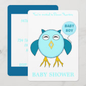 Cute Blue Baby Owl Custom Baby shower Kaart (Voorkant / Achterkant)