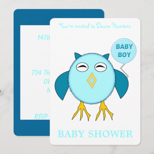Cute Blue Baby Owl Custom Baby shower Kaart (Voorkant / Achterkant)