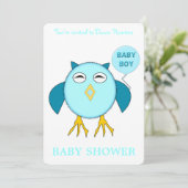 Cute Blue Baby Owl Custom Baby shower Kaart (Staand voorkant)