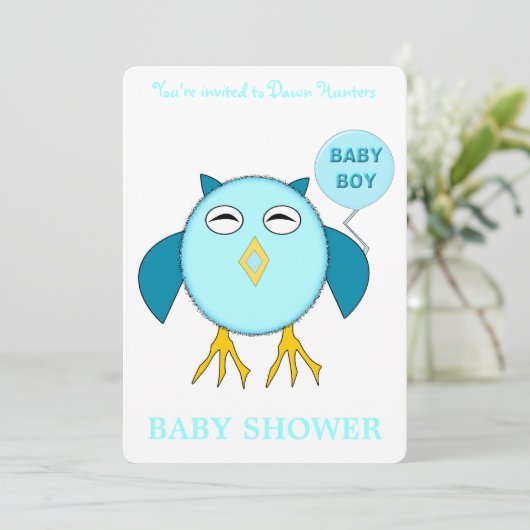 Cute Blue Baby Owl Custom Baby shower Kaart (Staand voorkant)