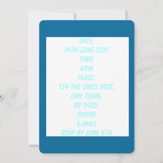 Cute Blue Baby Owl Custom Baby shower Kaart (Achterkant)