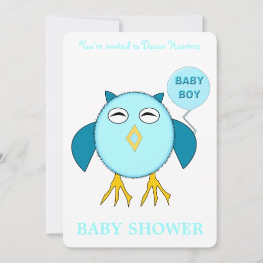 Cute Blue Baby Owl Custom Baby shower Kaart (Voorkant)