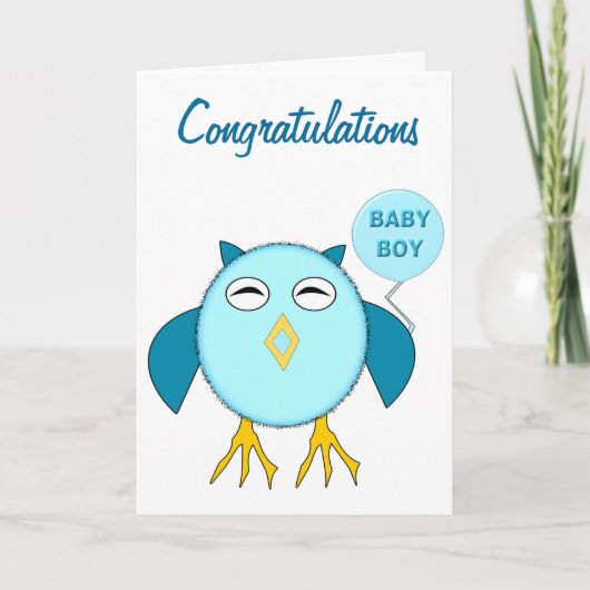 Cute Blue Baby Owl Custom Kaart (Voorkant)