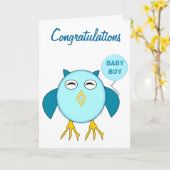 Cute Blue Baby Owl Custom Kaart (Gele Bloem)