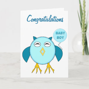 Cute Blue Baby Owl Custom Kaart