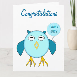 Cute Blue Baby Owl Custom Kaart