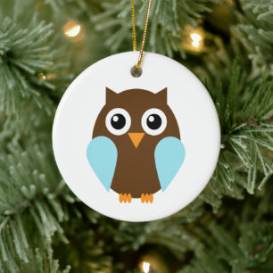 Cute Blue Baby Owl Keramisch Ornament
