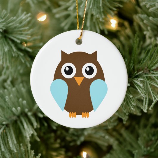 Cute Blue Baby Owl Keramisch Ornament (Boom)