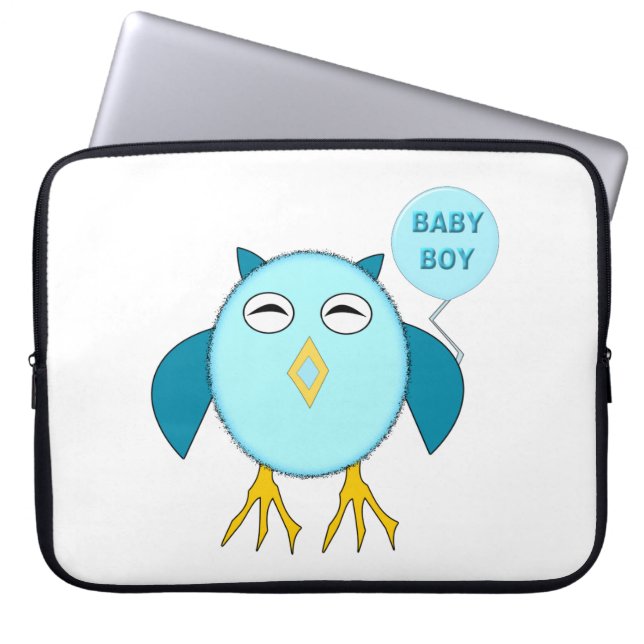 Cute Blue Baby Owl Laptop Bag Sleeve (Voorkant)