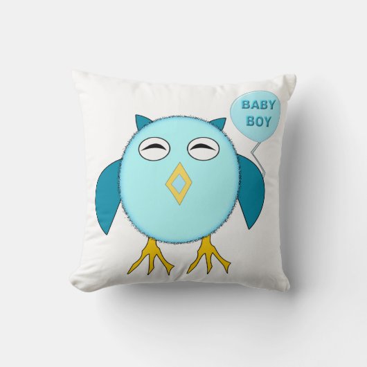 Cute Blue Baby Owl Pillow Kussen (Voorkant)
