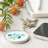 Cute Blue Baby Owl Sleutelhanger (Zijkant)