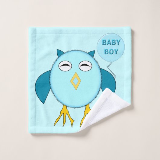 Cute Blue Baby Owl Wash Cloth Washandje (Wasdoekje)
