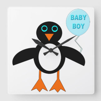 Cute Blue Baby Pemguin Wall Clock Vierkante Klok