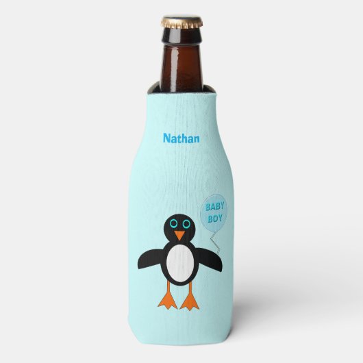 Cute Blue Baby Penguin Bottle Cooler (Fles Voorkant)