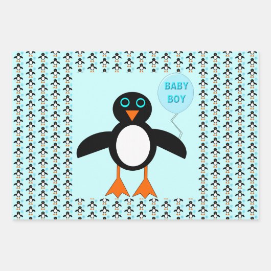 Cute Blue Baby Penguin Inpakpapier Vel (Voorkant)