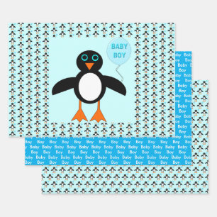Cute Blue Baby Penguin Inpakpapier Vel