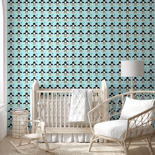 Cute Blue Baby Penguin Patterned Behang (Kinderen)