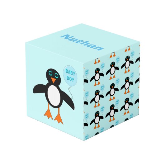 Cute Blue Baby Penguin Personalized Kubus (Voorkant hoekig)