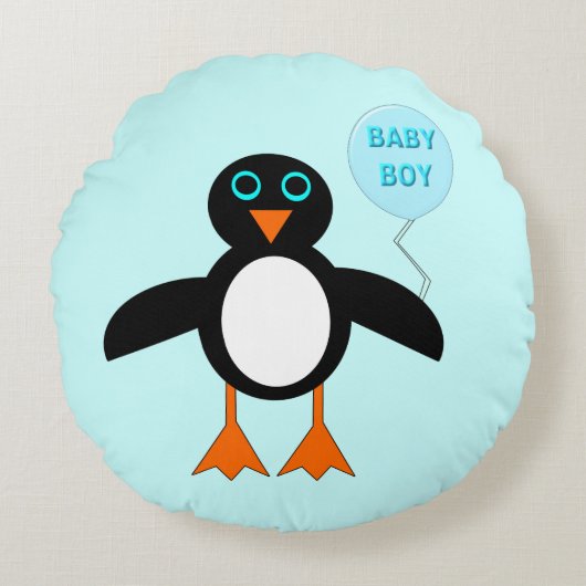 Cute Blue Baby Penguin Pillow Rond Kussen (Voorkant)