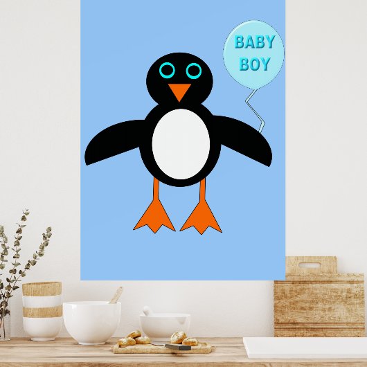 Cute Blue Baby Penguin Poster (Keuken)