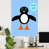 Cute Blue Baby Penguin Poster (Thuiskantoor)