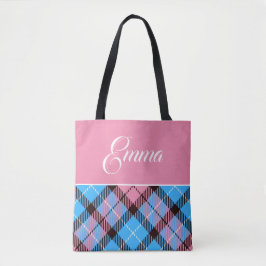 Cute Blue Baby Pink Pset Tartan Persoonlijke benam Tote Bag