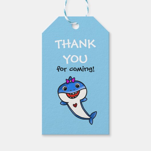 Cute Blue Baby Shark Boy 1st Birthday Dank je Cadeaulabel (Voorkant)