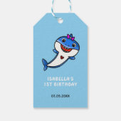 Cute Blue Baby Shark Boy 1st Birthday Dank je Cadeaulabel (Achterkant)