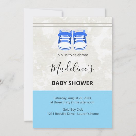 Cute Blue Baby Shower Invitation – Baby Boy Custom Kaart (Voorkant)