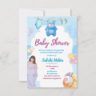 Cute Blue Baby Shower Invitation Bedankkaart