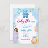 Cute Blue Baby Shower Invitation Bedankkaart (Voorkant / Achterkant)