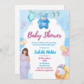 Cute Blue Baby Shower Invitation Bedankkaart (Voorkant / Achterkant)