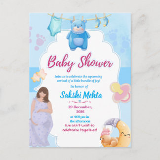 Cute Blue Baby Shower Invitation Briefkaart