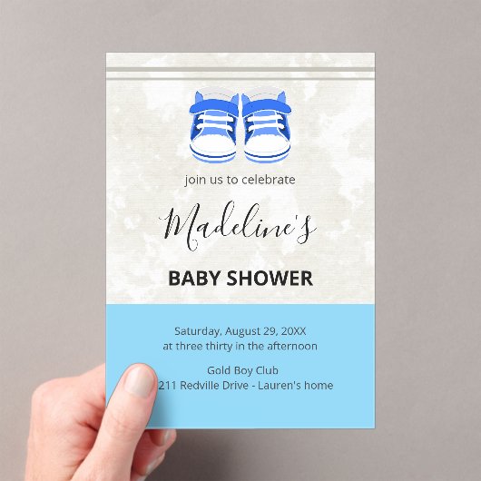 Cute Blue Baby Shower Invitation – Customizable  Acryl Uitnodigingen (Insitu (Draagbaar))