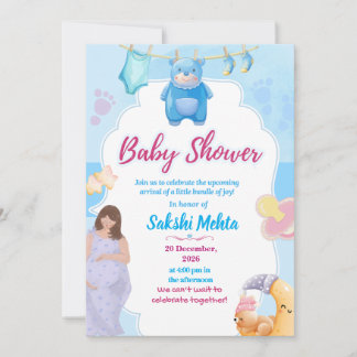 Cute Blue Baby Shower Invitation Save The Date