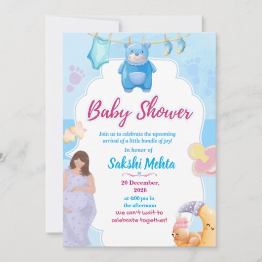 Cute Blue Baby Shower Invitation Save The Date (Voorkant)