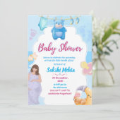 Cute Blue Baby Shower Invitation Save The Date (Staand voorkant)