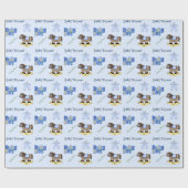 Cute Blue Baby shower Wrapping Paper Cadeaupapier (Vlak)