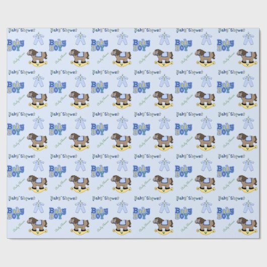 Cute Blue Baby shower Wrapping Paper Cadeaupapier (Vlak)