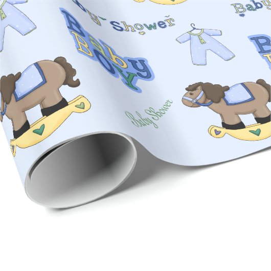 Cute Blue Baby shower Wrapping Paper Cadeaupapier (Rol Hoek)