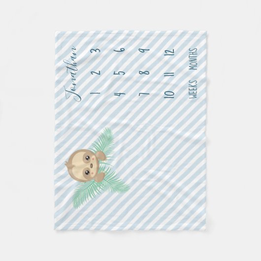 Cute Blue Baby Sloth Baby Milestone Fleece Deken (Voorkant)