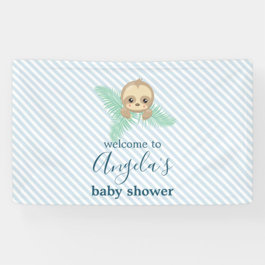 Cute Blue Baby Sloth Baby shower Spandoek (Horizontaal)
