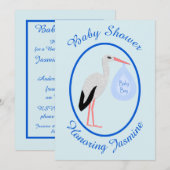 Cute Blue Baby Stork Baby shower Custom Kaart (Voorkant / Achterkant)