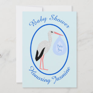 Cute Blue Baby Stork Baby shower Custom Kaart