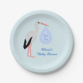 Cute Blue Baby Stork Baby shower Custom Papieren Bordje (Voorkant)