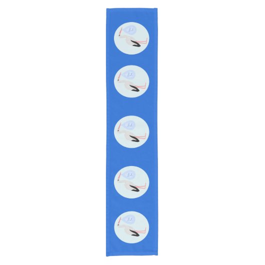 Cute Blue Baby Stork Baby shower Korte Tafelloper (Voorkant)